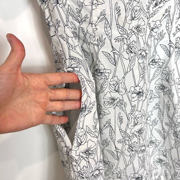 Club Monaco Mini Dress Size 6 White Black Line Floral Print Double V Puff Sleeve - Picture 8 of 16